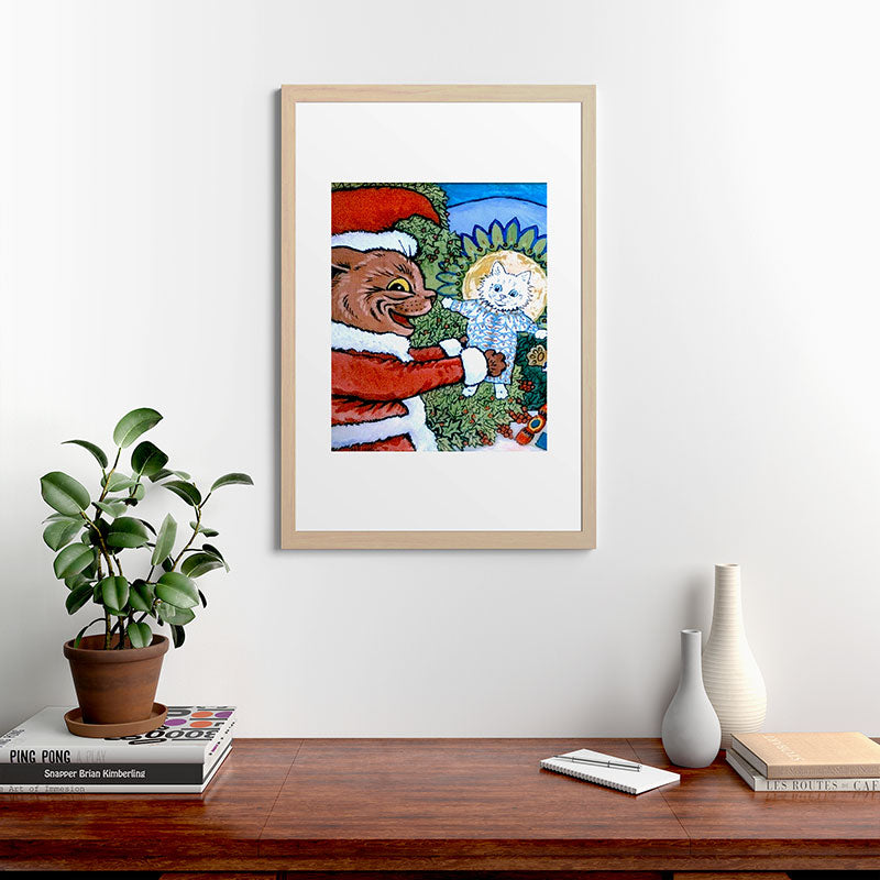 Christmas Gift' Louis Wain Vintage Cat Framed Art Print