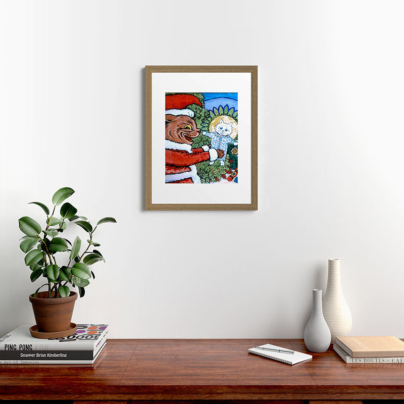 Christmas Gift' Louis Wain Vintage Cat Framed Art Print
