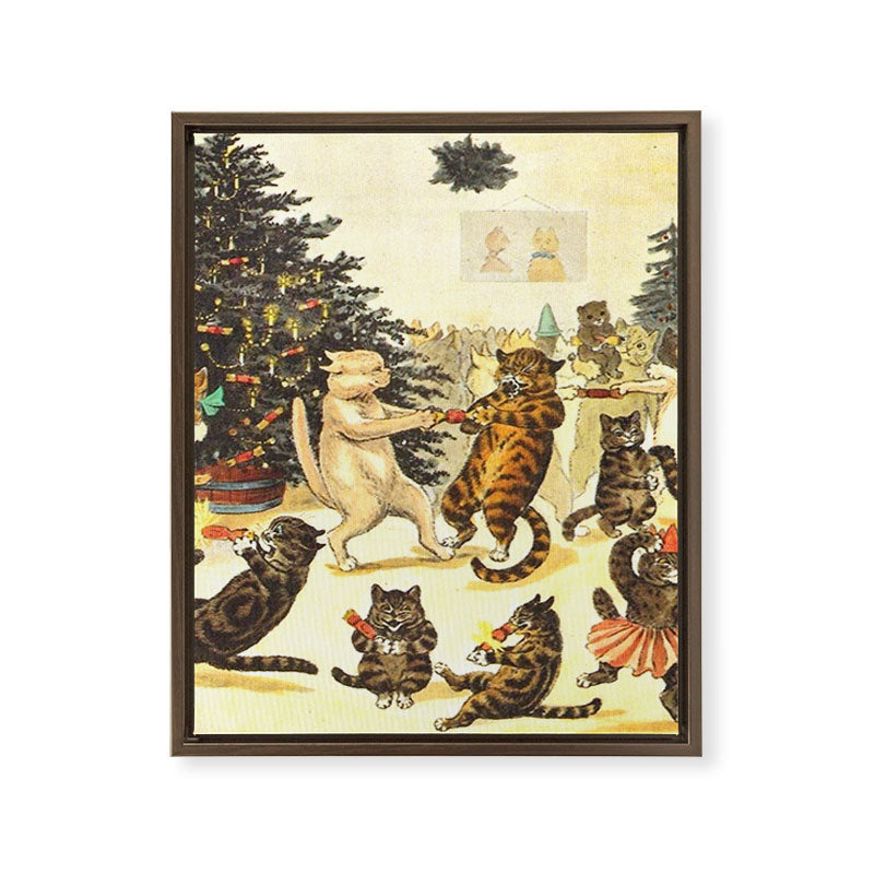 Christmas Party Cats' by Louis Wain Vintage Cat Art Framed Canvas Print