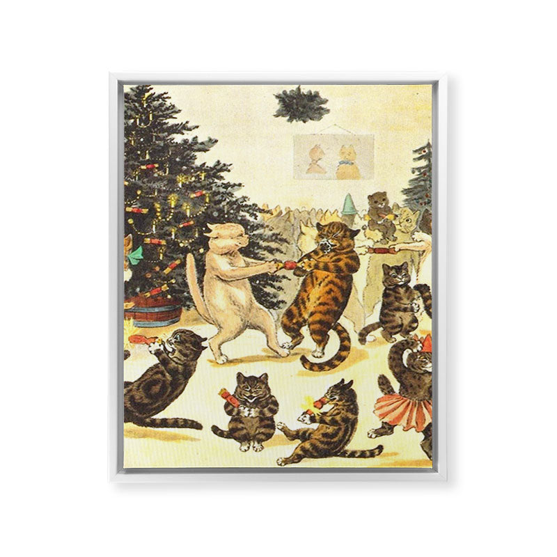Christmas Party Cats' by Louis Wain Vintage Cat Art Framed Canvas Print