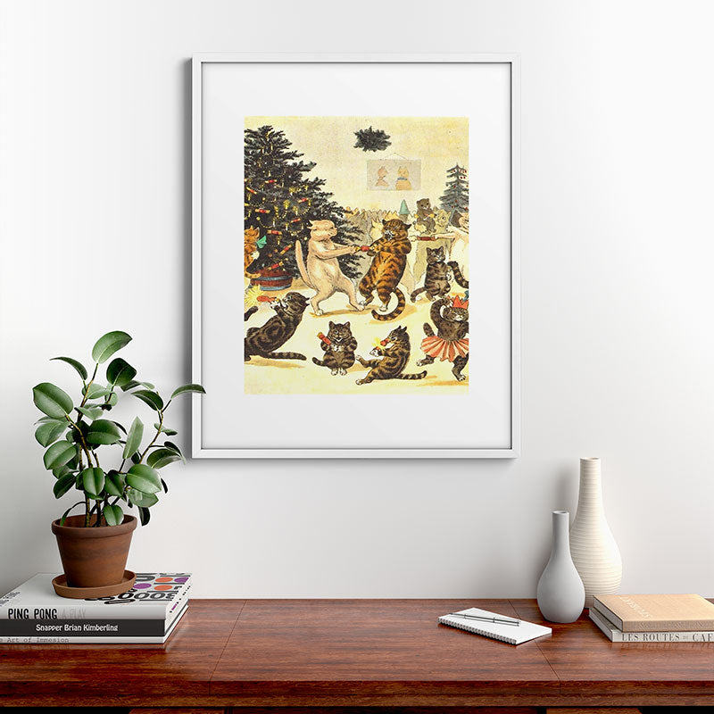 Christmas Party Cats' by Louis Wain Vintage Cat Art Framed Art Print
