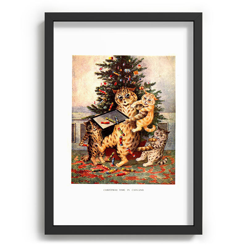 Christmas Time In Catland' Louis Wain Vintage Cat Framed Art Print