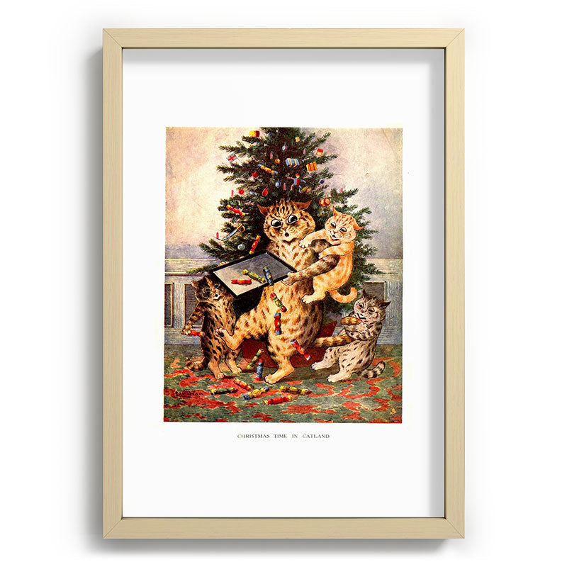 Christmas Time In Catland' Louis Wain Vintage Cat Framed Art Print