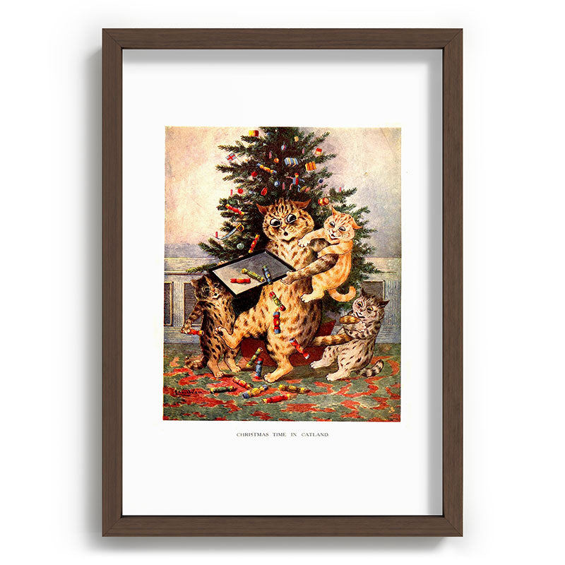 Christmas Time In Catland' Louis Wain Vintage Cat Framed Art Print