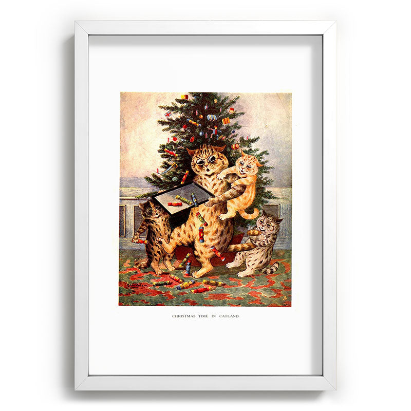 Christmas Time In Catland' Louis Wain Vintage Cat Framed Art Print