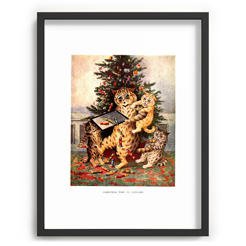 Christmas Time In Catland' Louis Wain Vintage Cat Framed Art Print