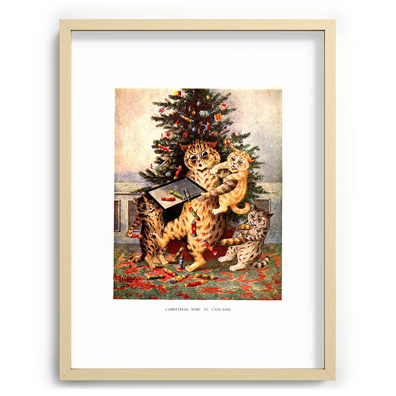Christmas Time In Catland' Louis Wain Vintage Cat Framed Art Print