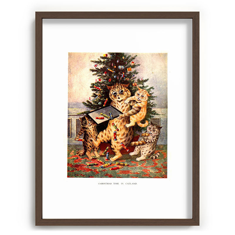 Christmas Time In Catland' Louis Wain Vintage Cat Framed Art Print