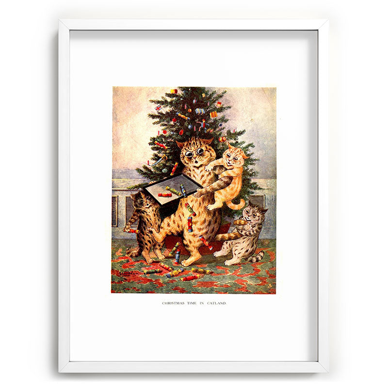 Christmas Time In Catland' Louis Wain Vintage Cat Framed Art Print