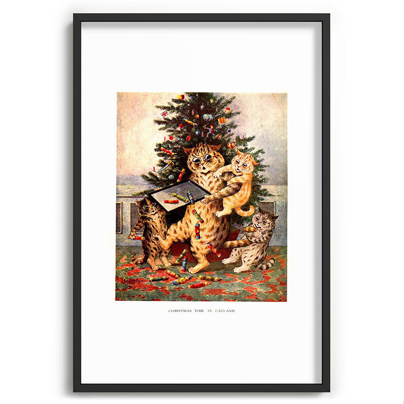 Christmas Time In Catland' Louis Wain Vintage Cat Framed Art Print
