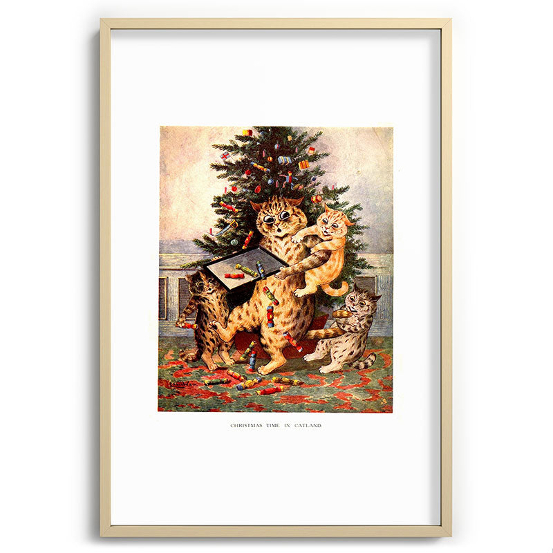 Christmas Time In Catland' Louis Wain Vintage Cat Framed Art Print