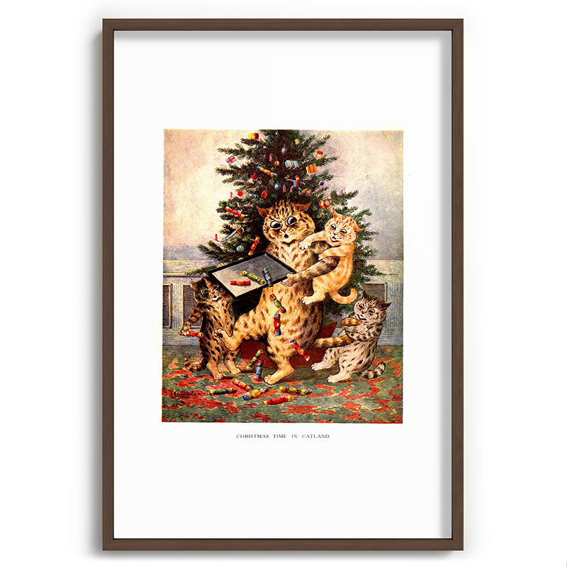Christmas Time In Catland' Louis Wain Vintage Cat Framed Art Print