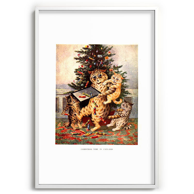 Christmas Time In Catland' Louis Wain Vintage Cat Framed Art Print