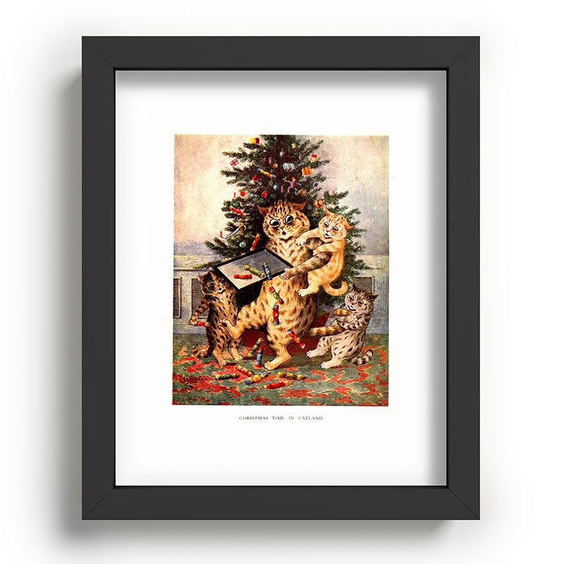Christmas Time In Catland' Louis Wain Vintage Cat Framed Art Print
