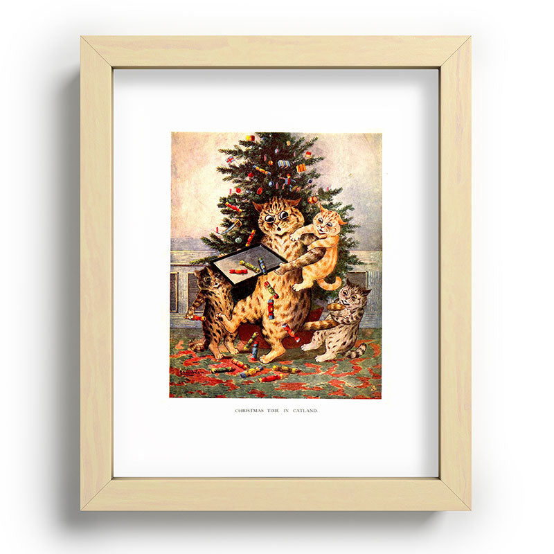 Christmas Time In Catland' Louis Wain Vintage Cat Framed Art Print