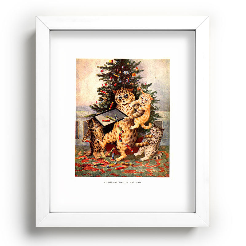 Christmas Time In Catland' Louis Wain Vintage Cat Framed Art Print