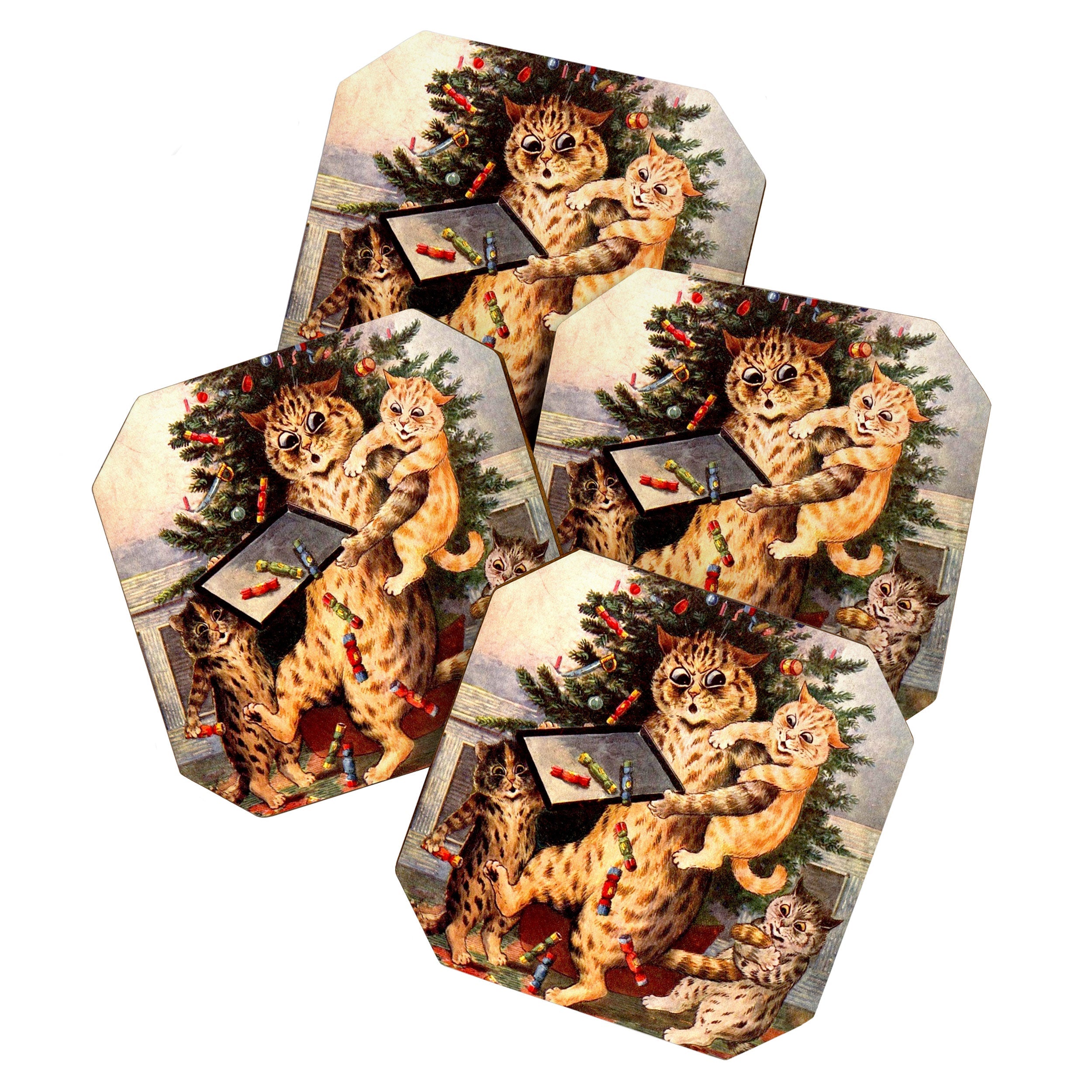 Christmas Time In Catland' Louis Wain Vintage Cat Coaster