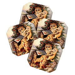 Christmas Time In Catland' Louis Wain Vintage Cat Coaster