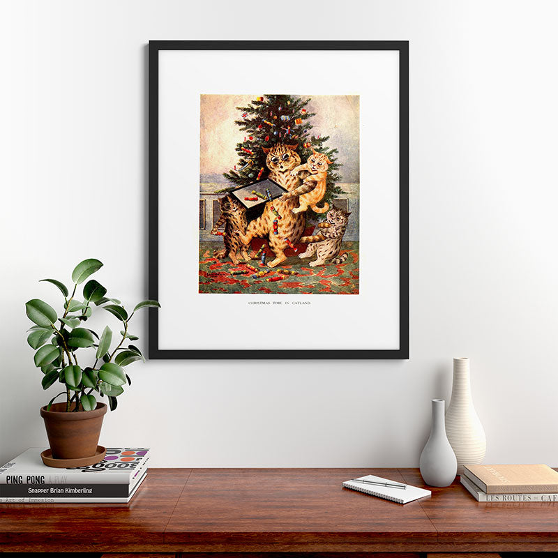 Christmas Time In Catland' Louis Wain Vintage Cat Framed Art Print