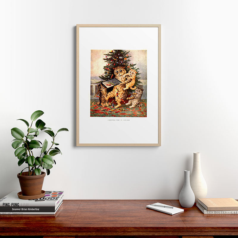 Christmas Time In Catland' Louis Wain Vintage Cat Framed Art Print