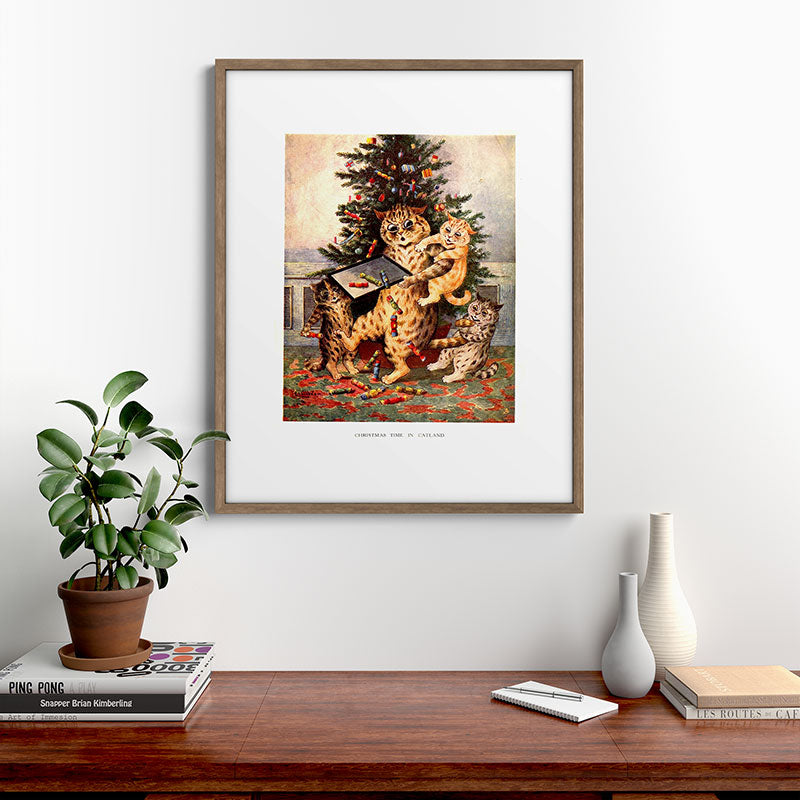 Christmas Time In Catland' Louis Wain Vintage Cat Framed Art Print