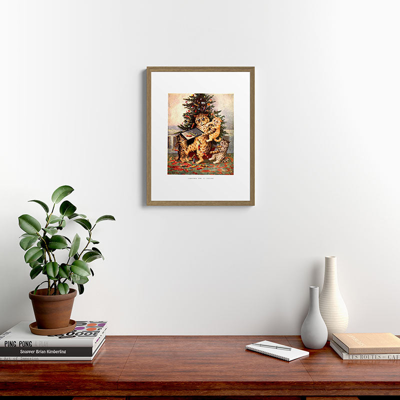 Christmas Time In Catland' Louis Wain Vintage Cat Framed Art Print