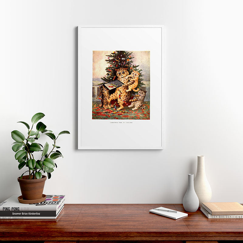 Christmas Time In Catland' Louis Wain Vintage Cat Framed Art Print