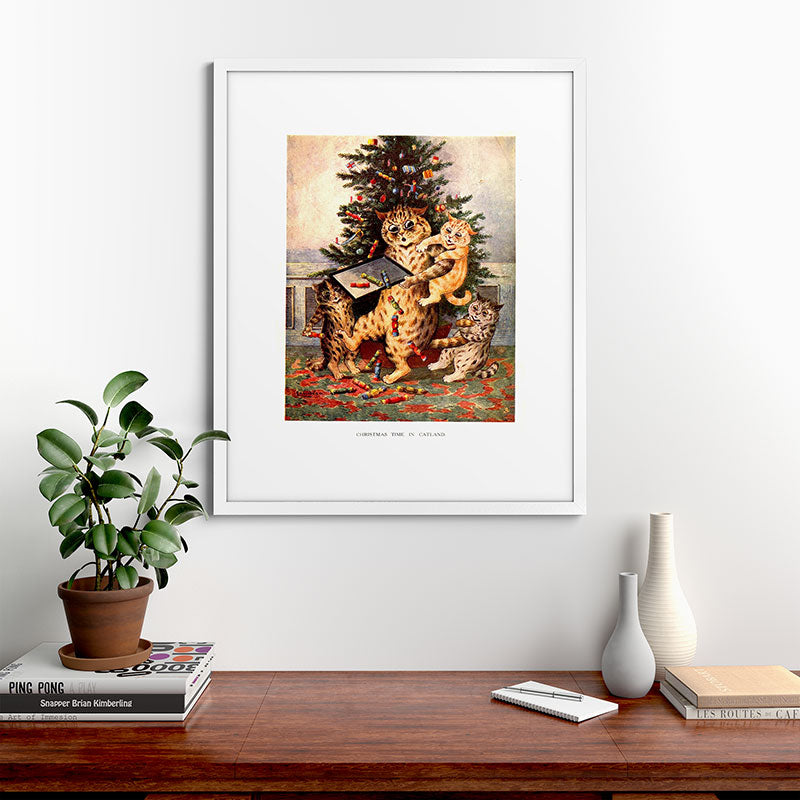 Christmas Time In Catland' Louis Wain Vintage Cat Framed Art Print