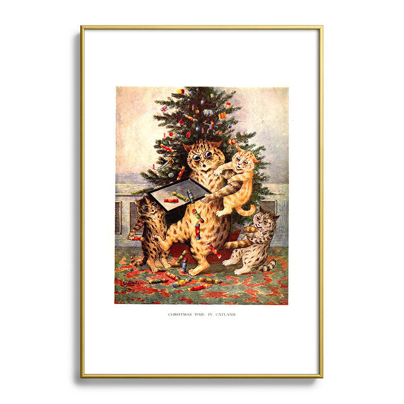 Christmas Time In Catland' Louis Wain Vintage Cat Framed Art Print