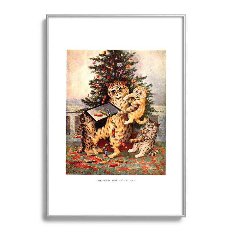 Christmas Time In Catland' Louis Wain Vintage Cat Framed Art Print