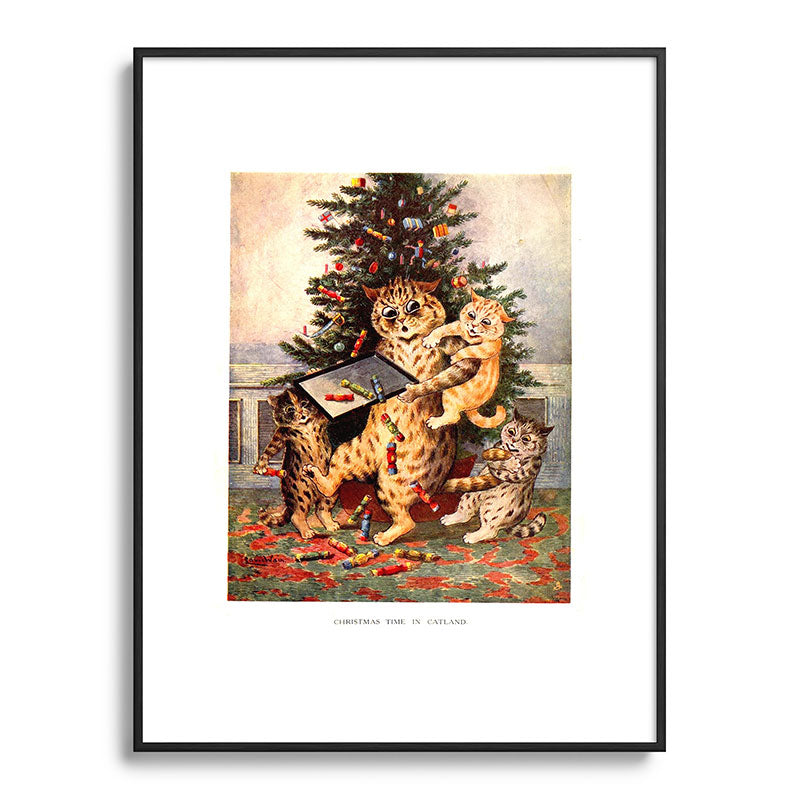 Christmas Time In Catland' Louis Wain Vintage Cat Framed Art Print