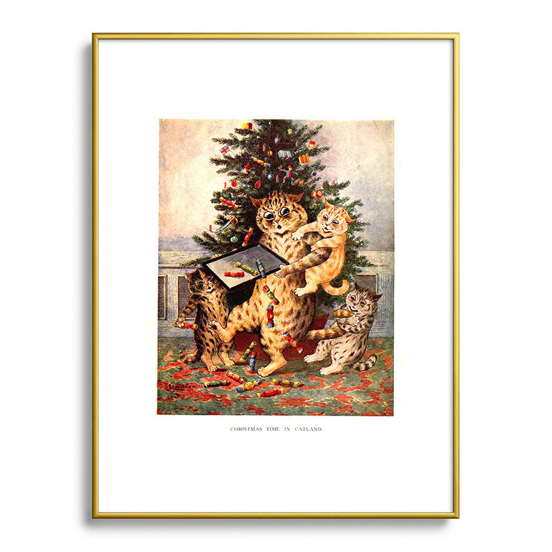 Christmas Time In Catland' Louis Wain Vintage Cat Framed Art Print