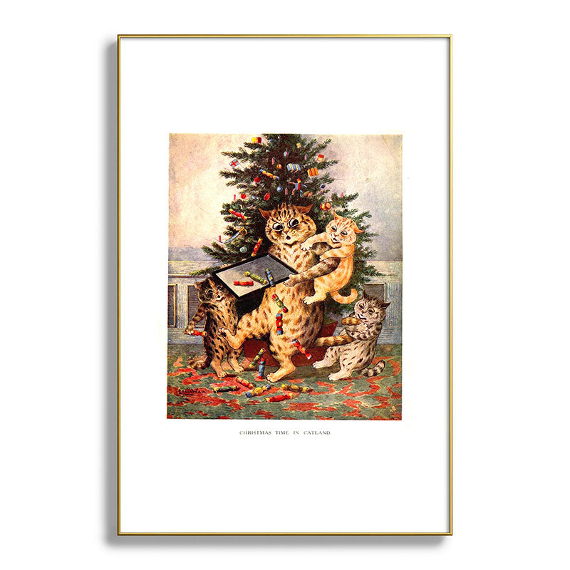 Christmas Time In Catland' Louis Wain Vintage Cat Framed Art Print