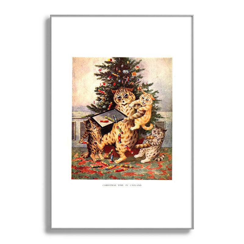 Christmas Time In Catland' Louis Wain Vintage Cat Framed Art Print