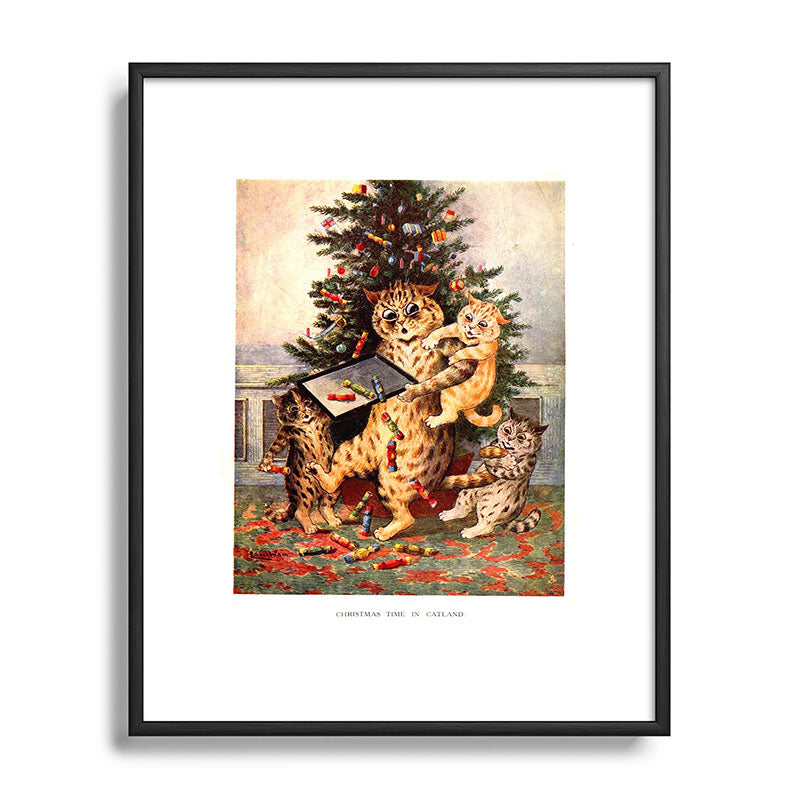 Christmas Time In Catland' Louis Wain Vintage Cat Framed Art Print