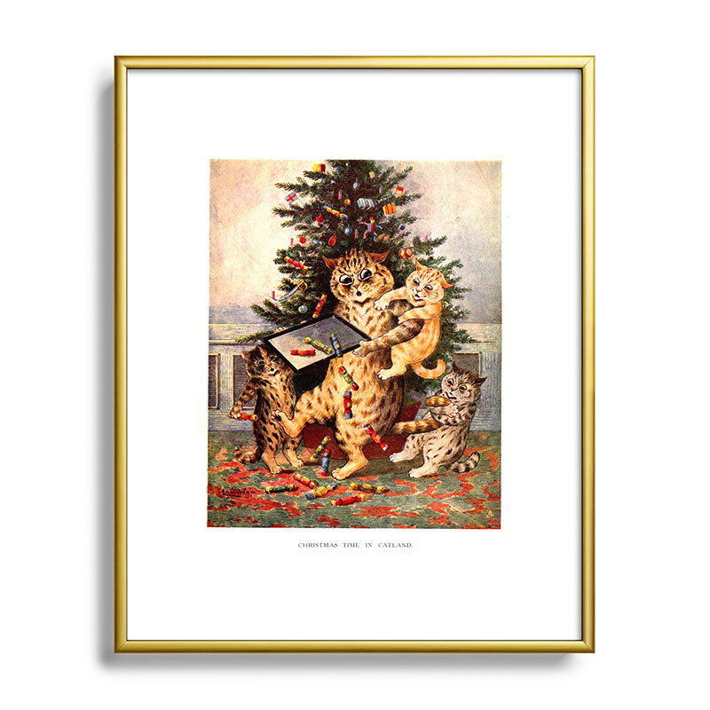 Christmas Time In Catland' Louis Wain Vintage Cat Framed Art Print
