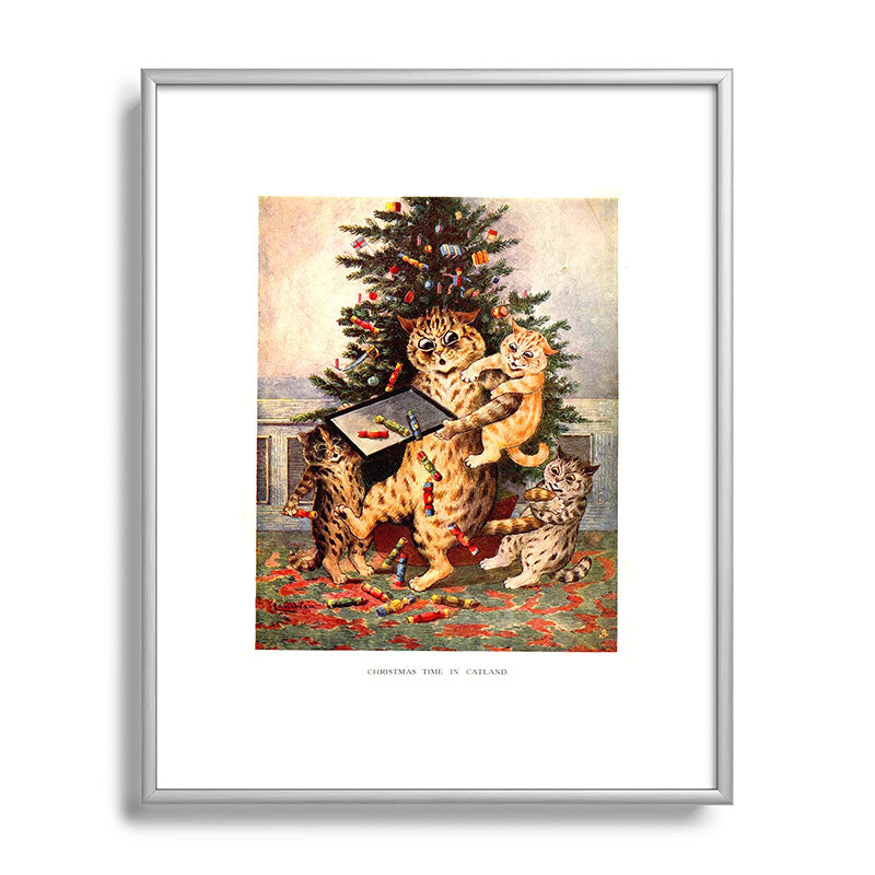 Christmas Time In Catland' Louis Wain Vintage Cat Framed Art Print