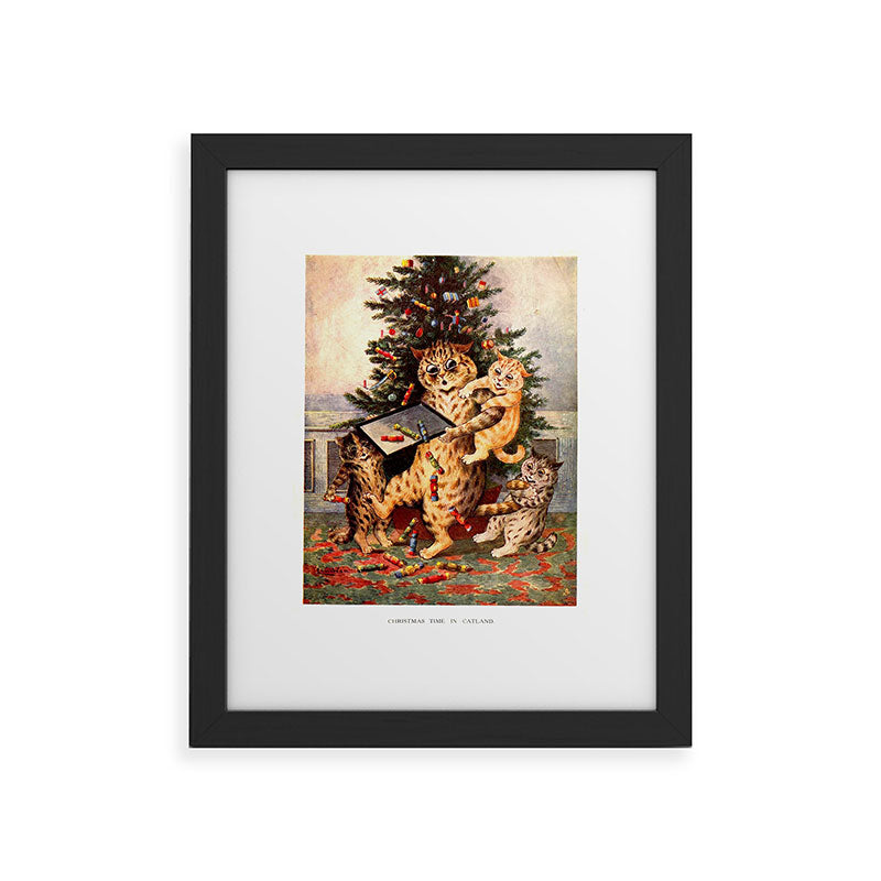 Christmas Time In Catland' Louis Wain Vintage Cat Framed Art Print