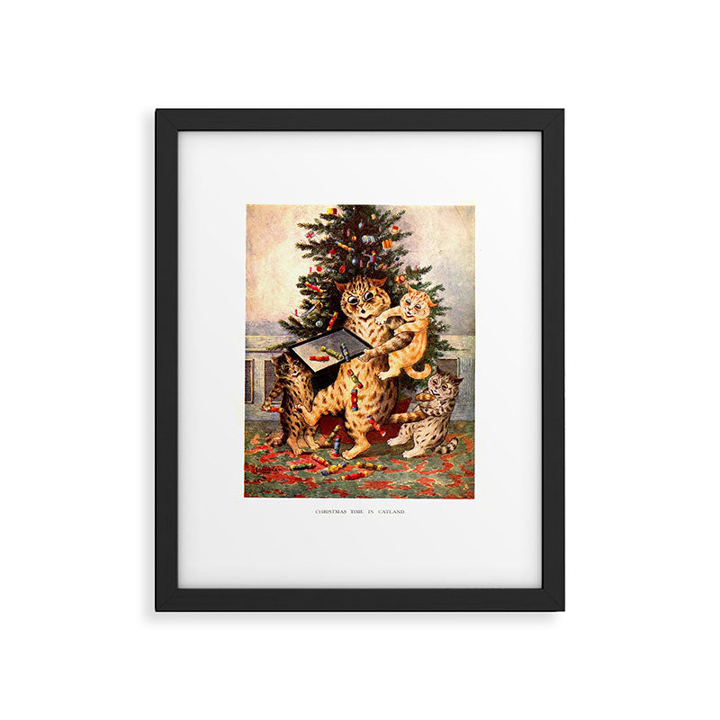 Christmas Time In Catland' Louis Wain Vintage Cat Framed Art Print
