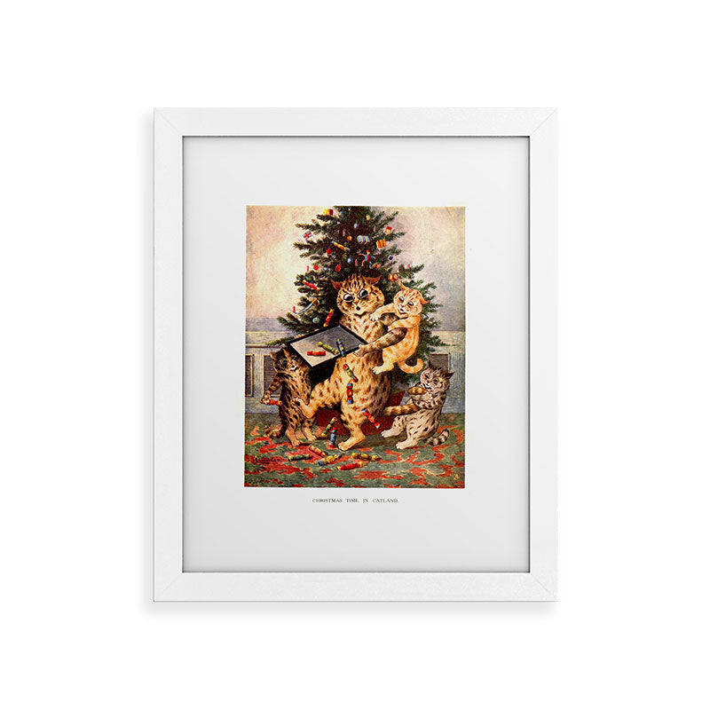 Christmas Time In Catland' Louis Wain Vintage Cat Framed Art Print