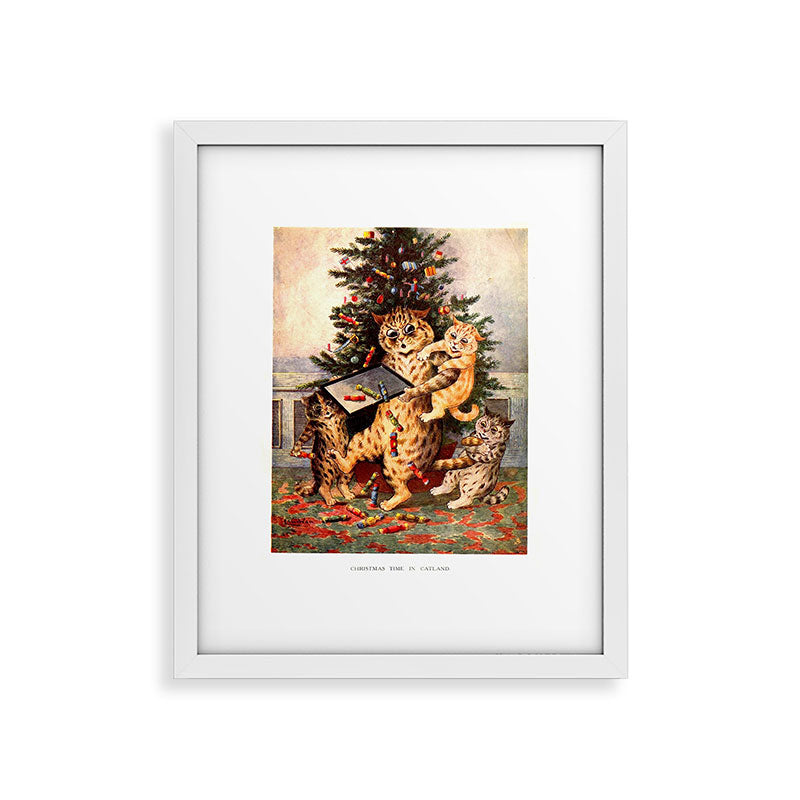 Christmas Time In Catland' Louis Wain Vintage Cat Framed Art Print