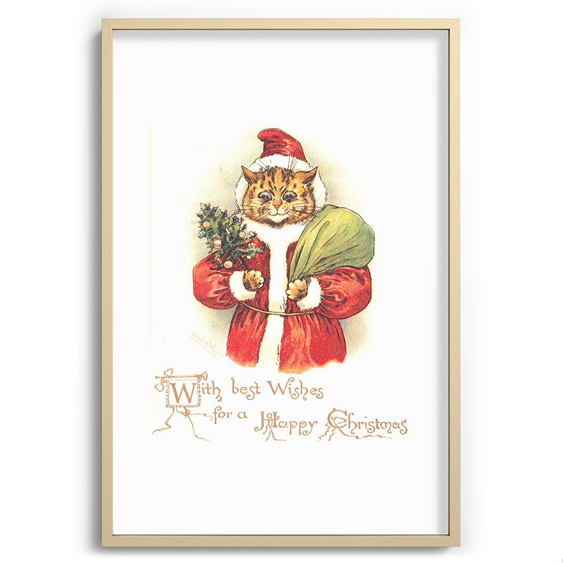 Father Christmas Cat' by Louis Wain Framed Art Print