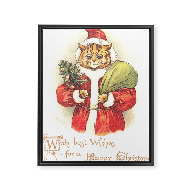 Father Christmas Cat' by Louis Wain Framed Canvas Print