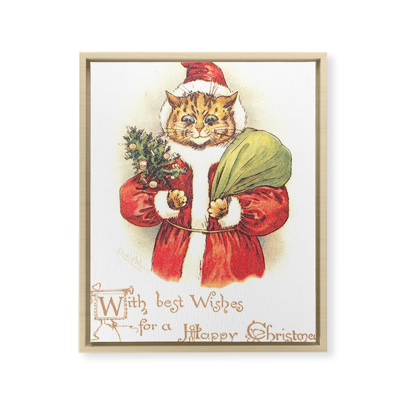 Father Christmas Cat' by Louis Wain Framed Canvas Print