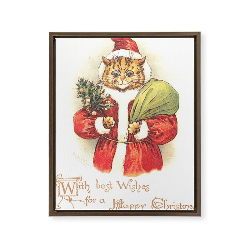 Father Christmas Cat' by Louis Wain Framed Canvas Print