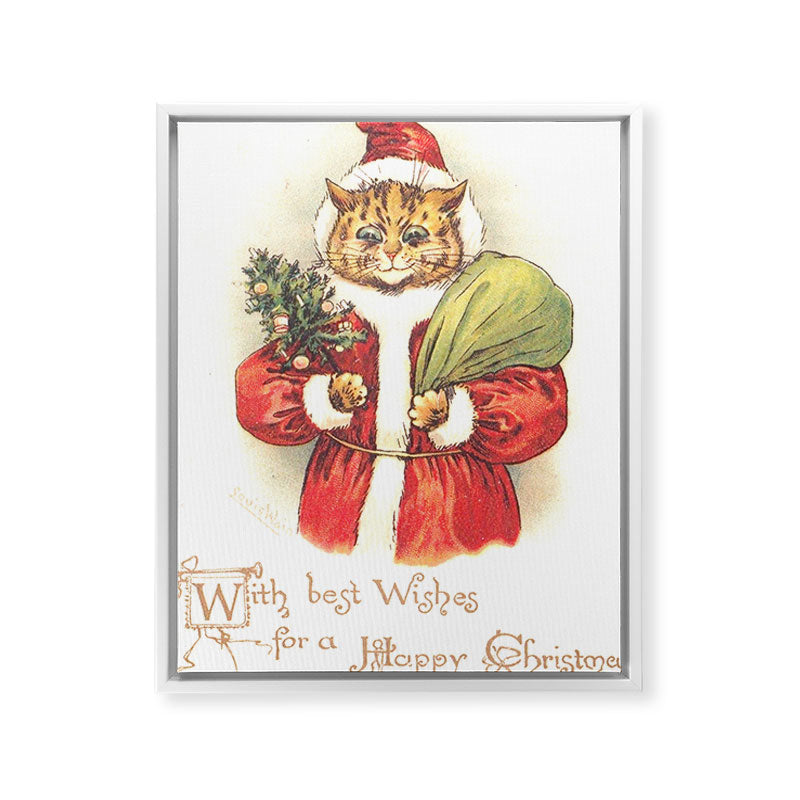 Father Christmas Cat' by Louis Wain Framed Canvas Print