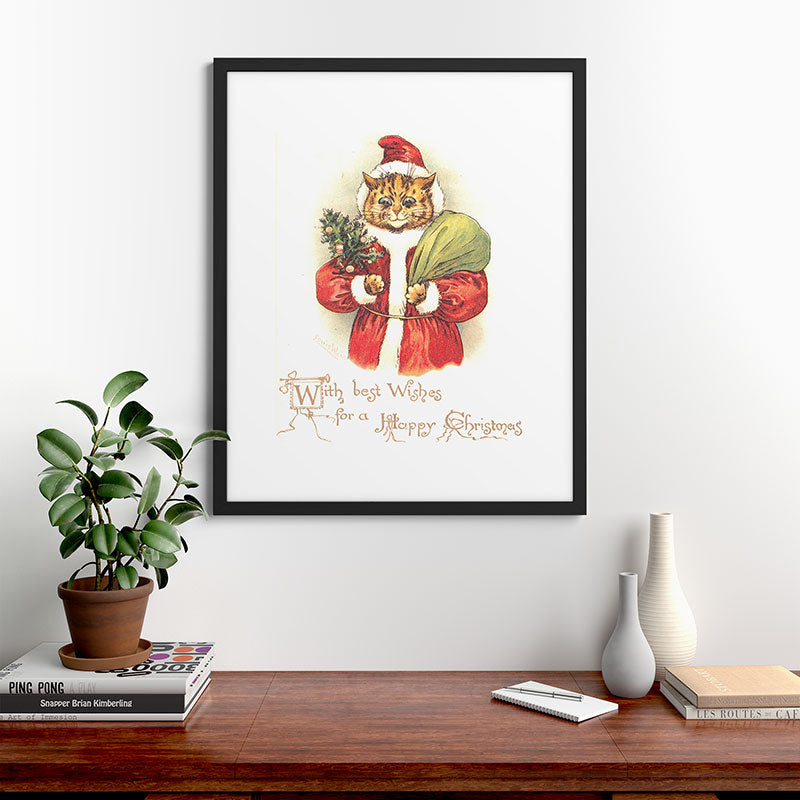 Father Christmas Cat' by Louis Wain Framed Art Print