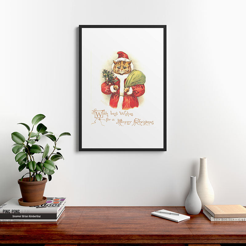 Father Christmas Cat' by Louis Wain Framed Art Print