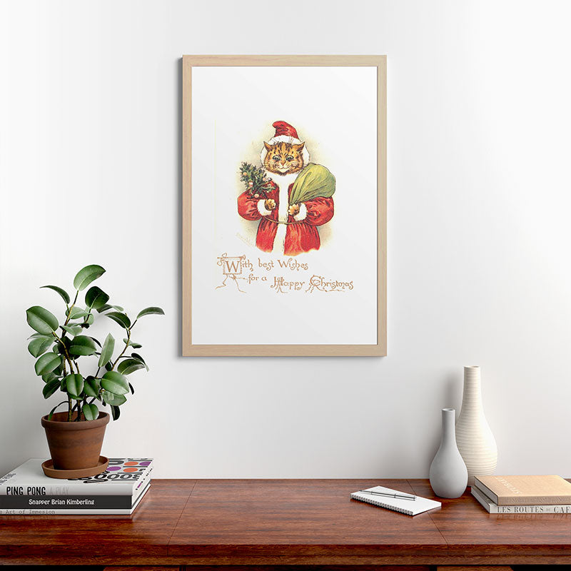 Father Christmas Cat' by Louis Wain Framed Art Print