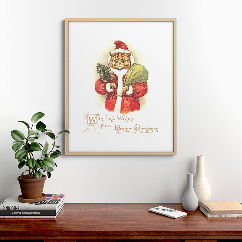 Father Christmas Cat' by Louis Wain Framed Art Print